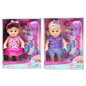 בובת ילדה 12" עם שיער ארוך וקישוטי שיער